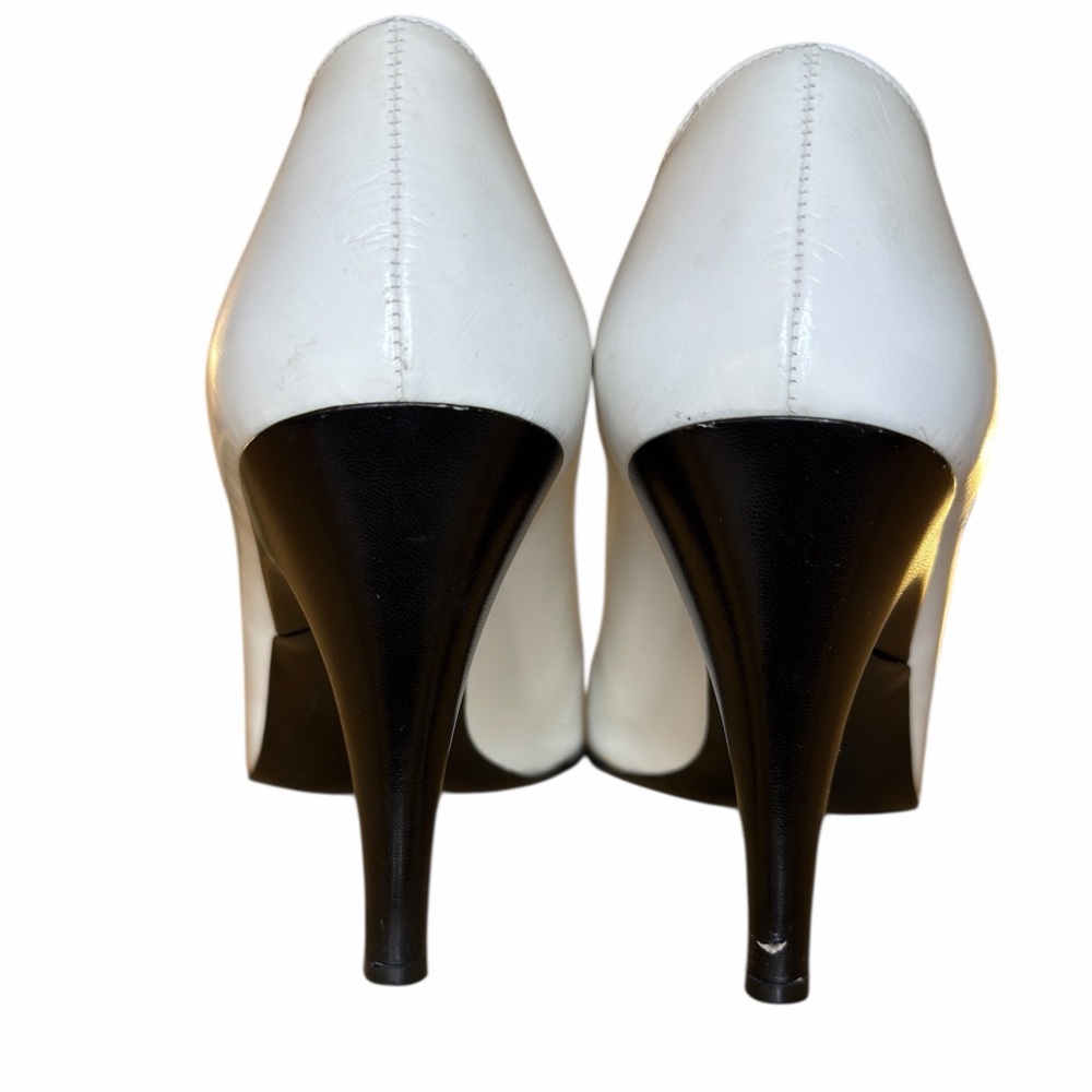 RARE Vintage Christian Dior Designer Cap Toe Pumps Ivory Black Leather Heels - Picture 7 of 16